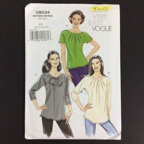 Vogue V8534 Sewing Pattern Womens Knit Tops Sizes 6-8-10-12 Very Easy - Picture 1 of 3
